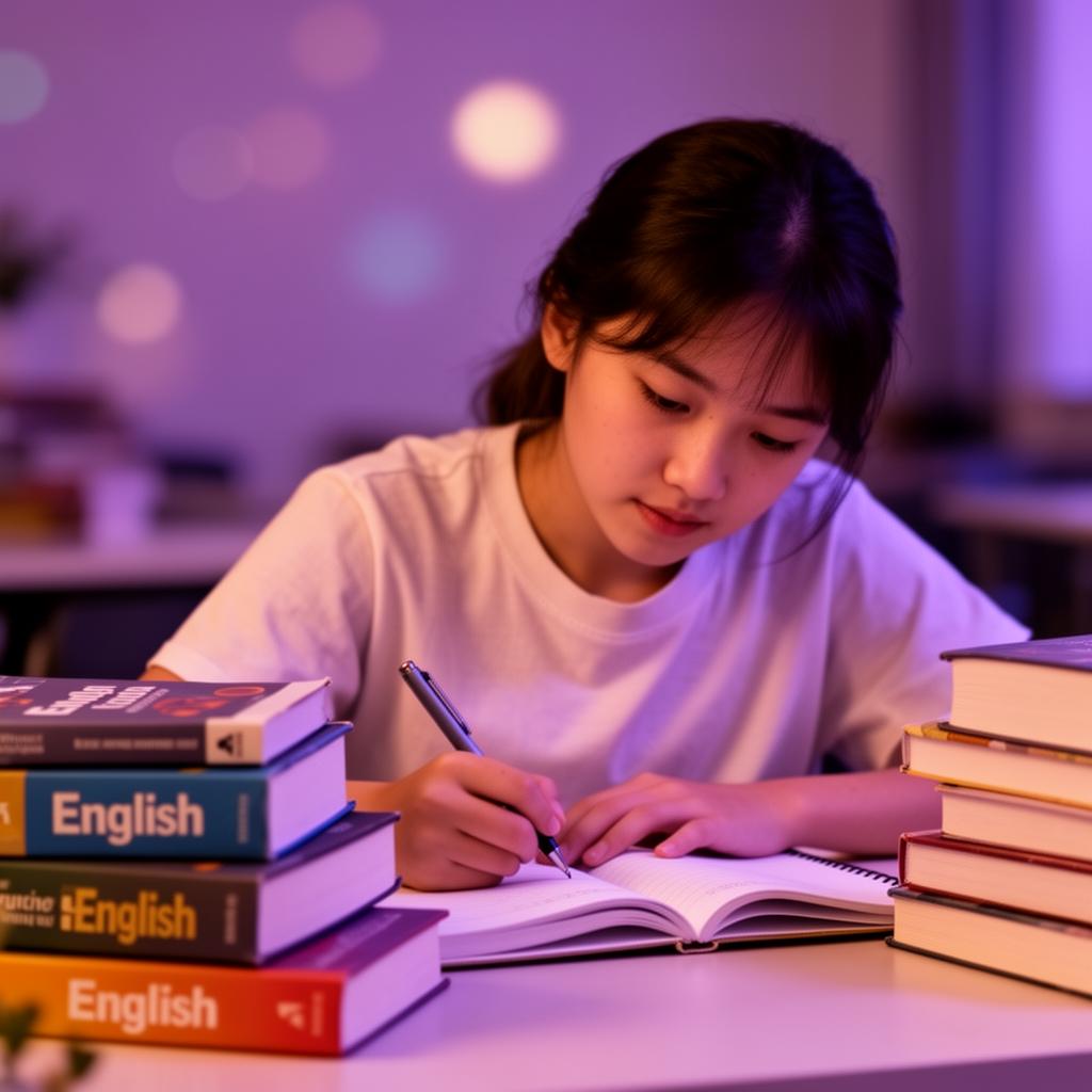 Student studying English